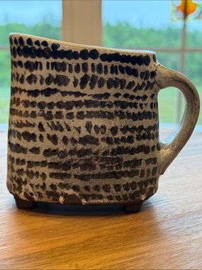 Carlisle Black and White Hand-Patterned Ceramic Creamer Pitcher